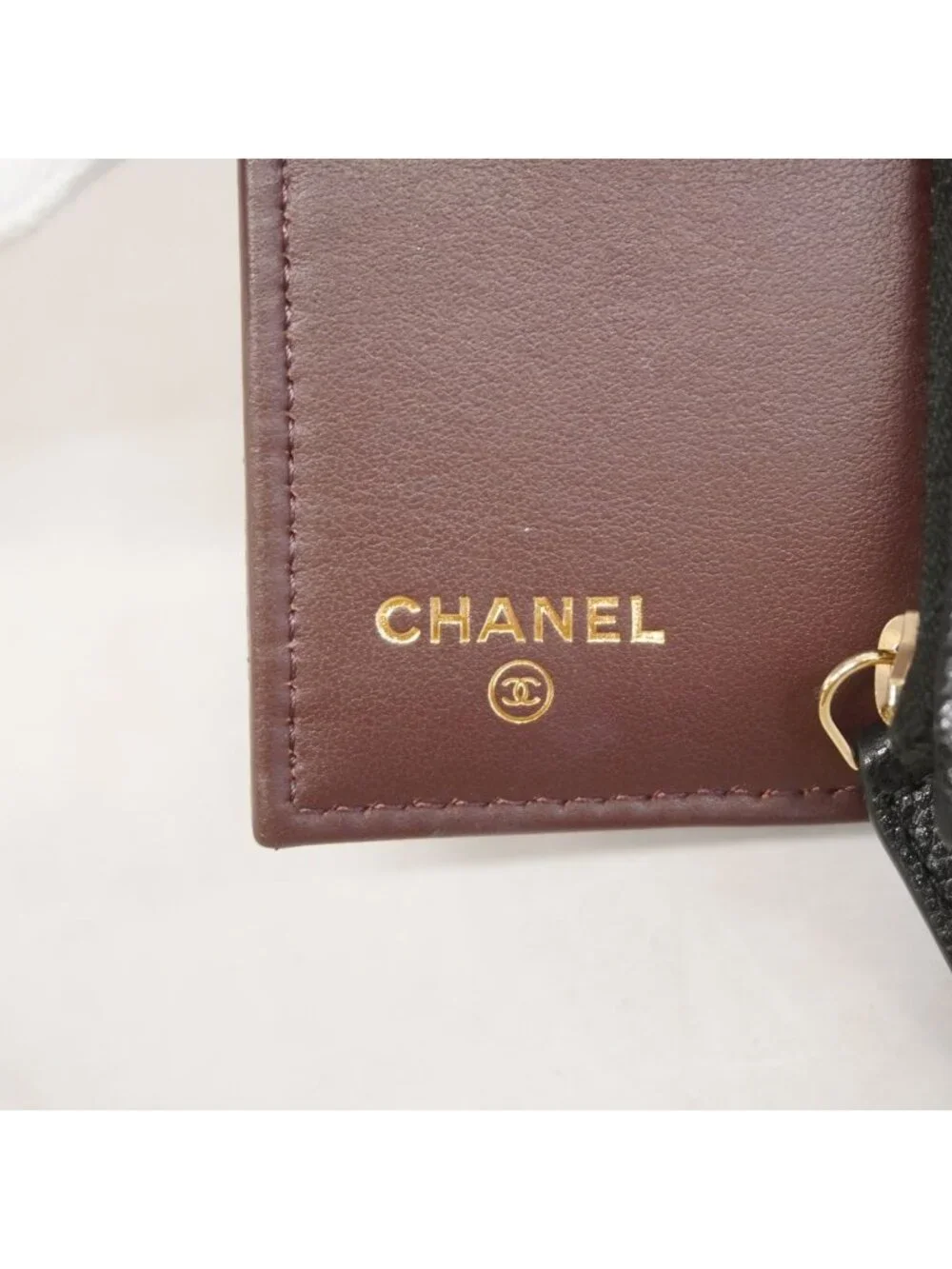 Chanel Trifold Wallet Quilted Caviar Leather Black Champagne Gold